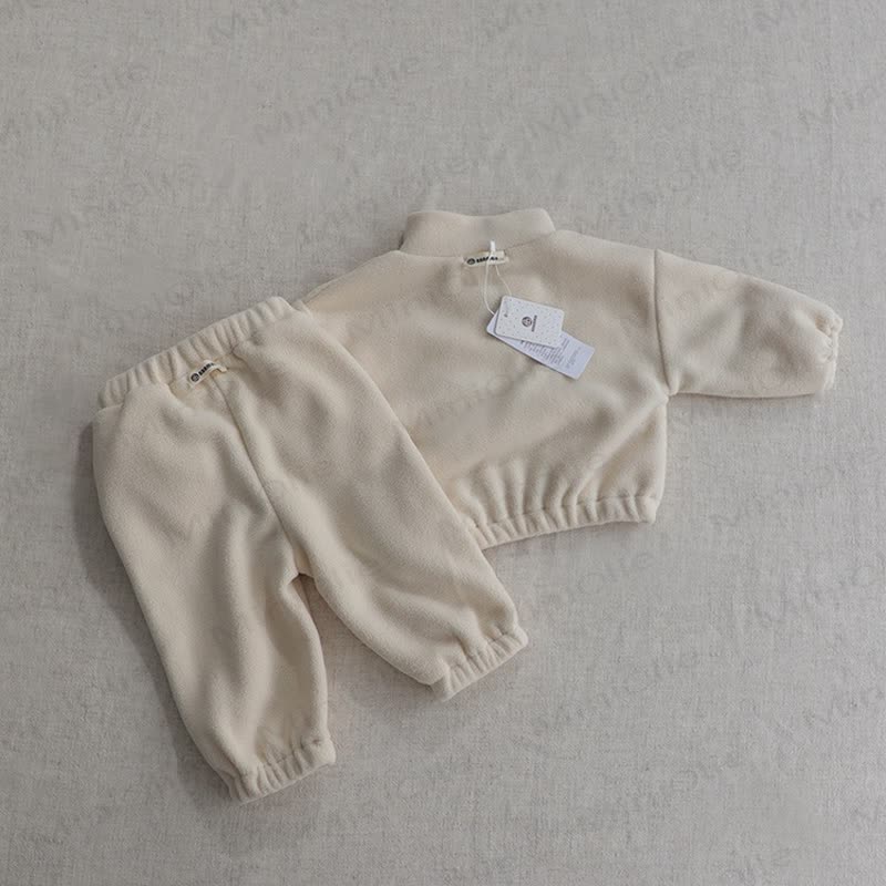 Toddler Baby Solid Color Half Zip Fleece Top and Pants 2-piece Set - image 7