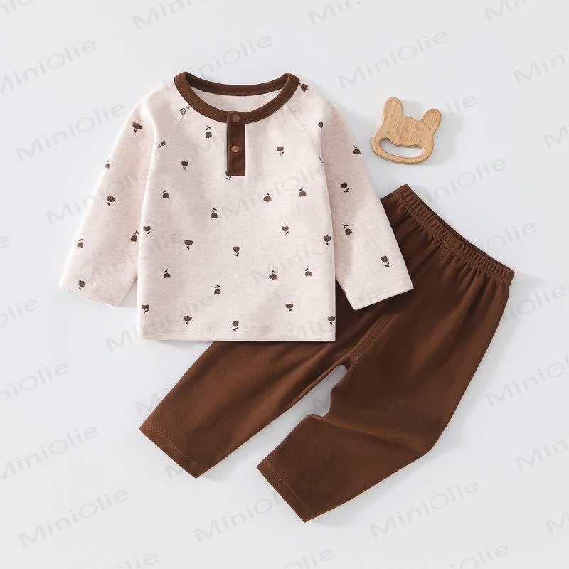 Toddler Baby Animal/Plant Print Long Sleeve Topo and Pants Pajama 2-piece Set - Brown - 5-6T - image 4