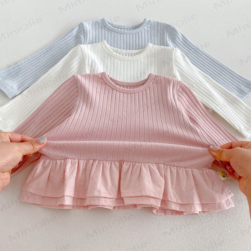 Baby Solid Color Long Sleeve Peplum Top and Pants 2-piece Set - image 9
