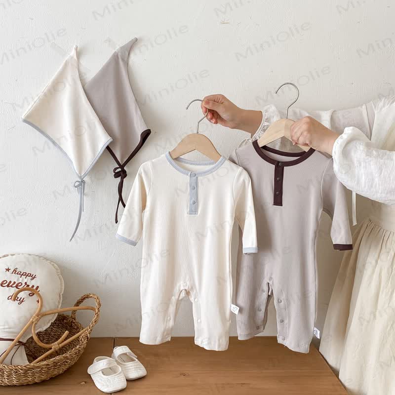 Baby Color Block Romper with Hat - image 1