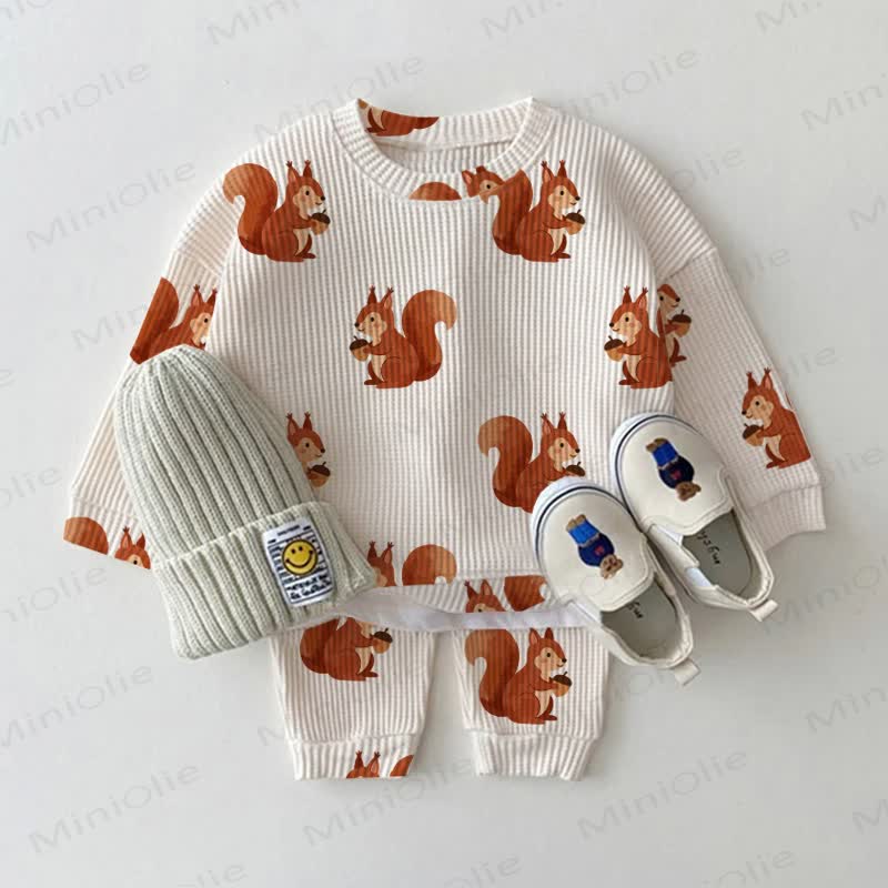 Baby Beige Squirrel Waffle 2-piece Set - Beige - 2-3T - image 1