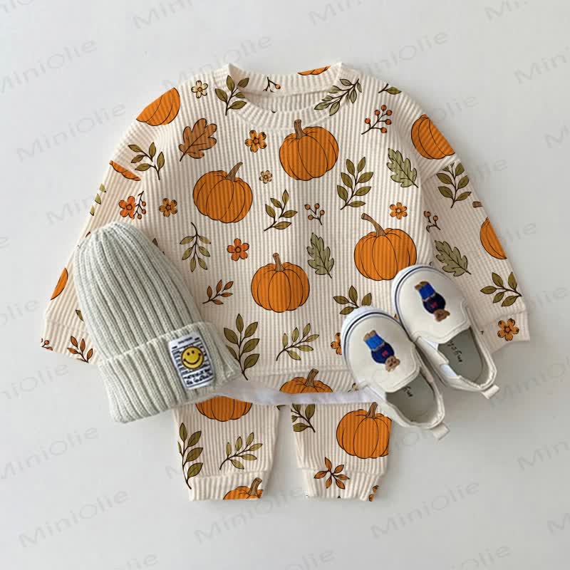 Baby Apricot Pumpkin and Flower Waffle 2-piece Set - Apricot - 2-3T - image 1