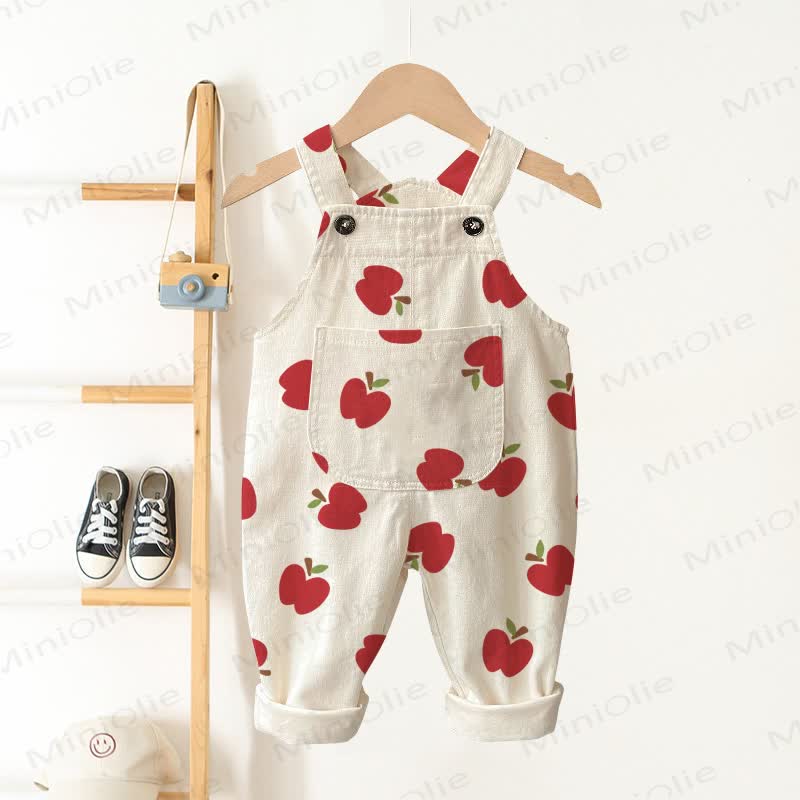 Baby Toddler Beige Apple Pocket Overalls - Beige - 3-5T - image 1