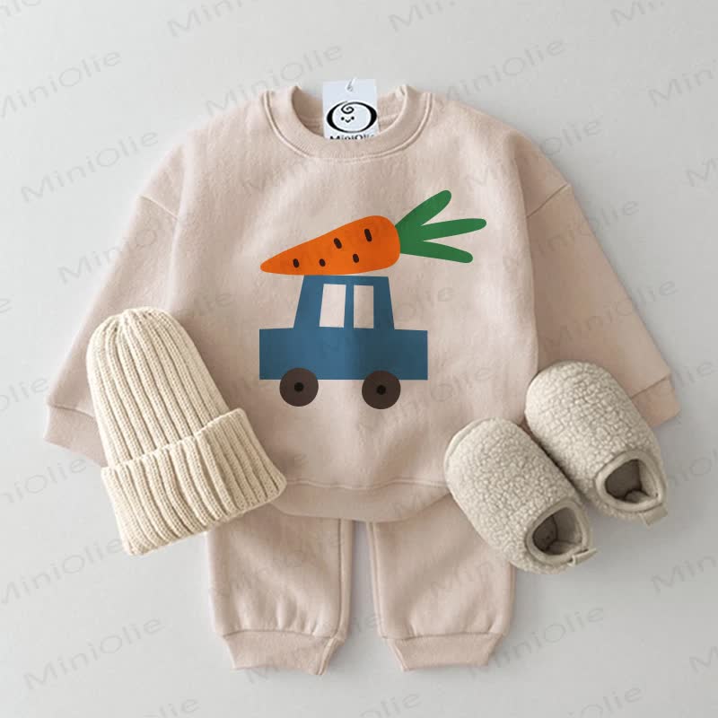 Baby Carrot and Car Beige Sweatshirt 2-piece Set - Beige - 2-3T - image 1