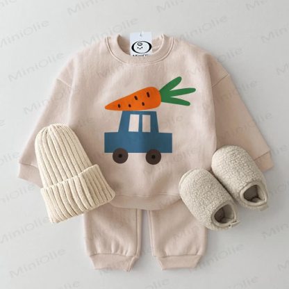 Baby Carrot and Car Beige Sweatshirt 2-piece Set - Beige - 2-3T - image 1