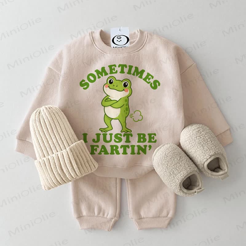 SOMETIMES I JUST BE FARTIN' Baby Frog Beige Sweatshirt 2-piece Set - Beige - 2-3T - image 1