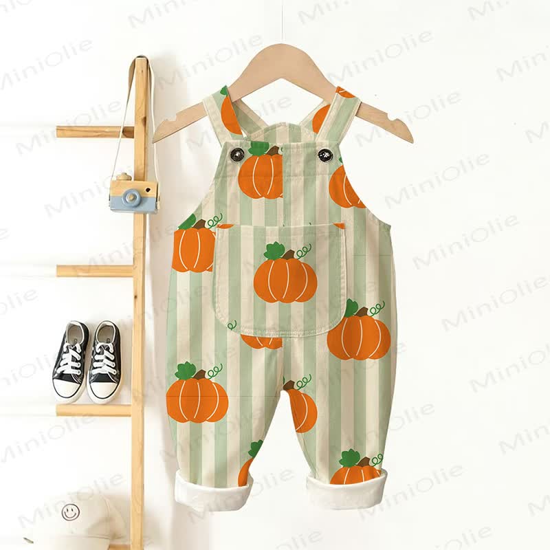 Baby Toddler Pumpkin Striped Pocket Overalls - Beige - 3-5T - image 1