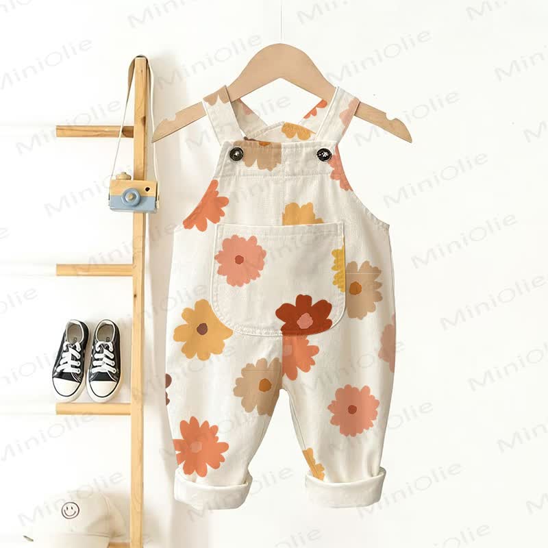 Baby Toddler Girl Flower Pocket Overalls - Beige - 3-5T - image 1