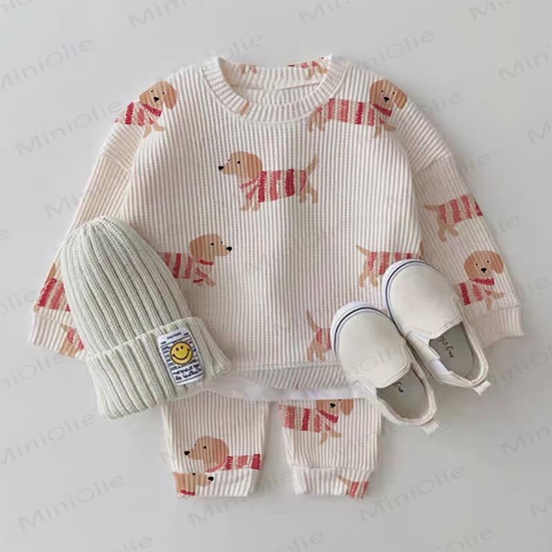 Baby Puppy White Waffle 2-piece Set - White - 2-3T - image 1