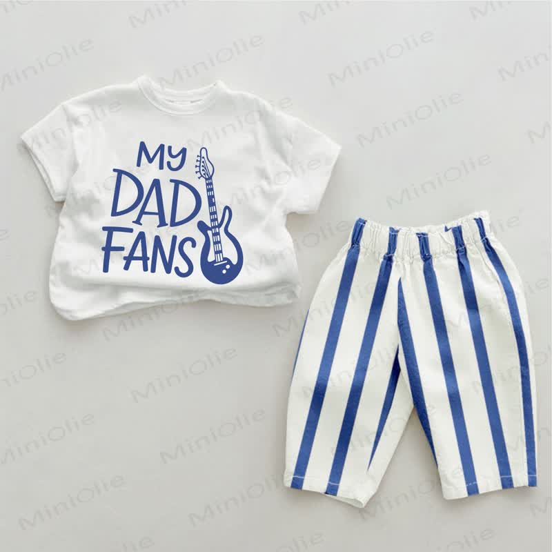 MY DAD FANS Baby Blue Vertical Striped 2-piece Set - White&Blue - 2-3T - image 1