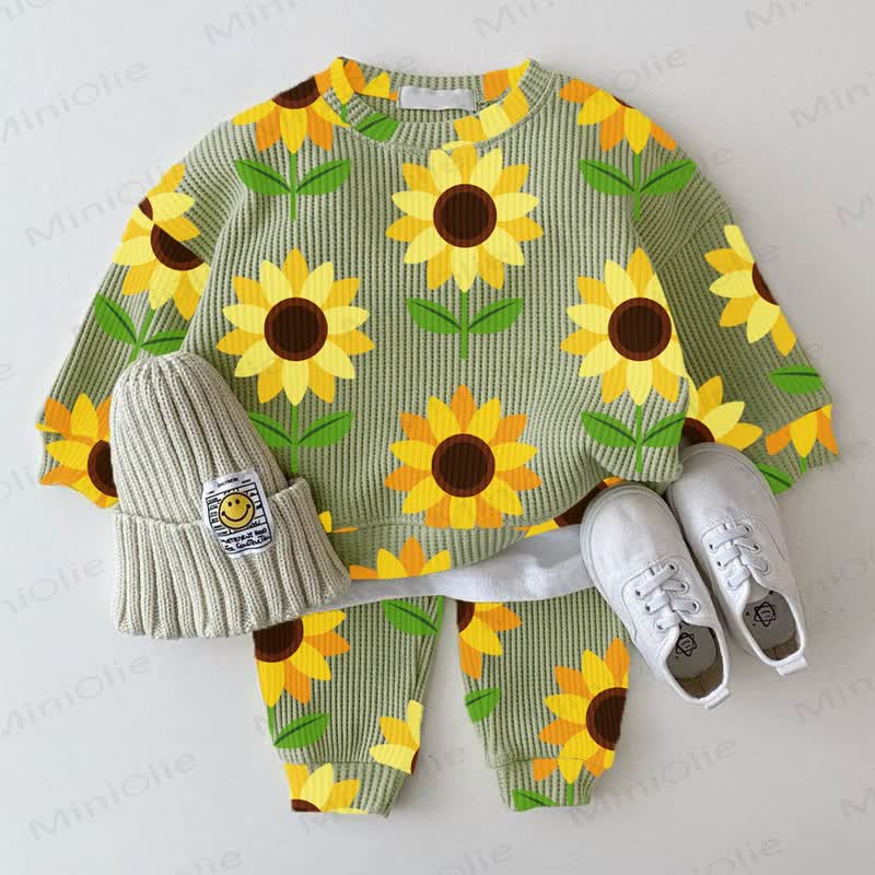 Baby Green Sunflower Waffle 2-piece Set - Green - 2-3T - image 1