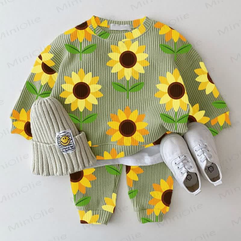 Baby Green Sunflower Waffle 2-piece Set - Green - 2-3T - image 1