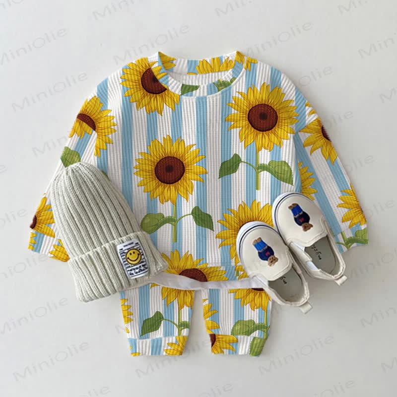Baby White Sunflower Striped Waffle 2-piece Set - White - 2-3T - image 1