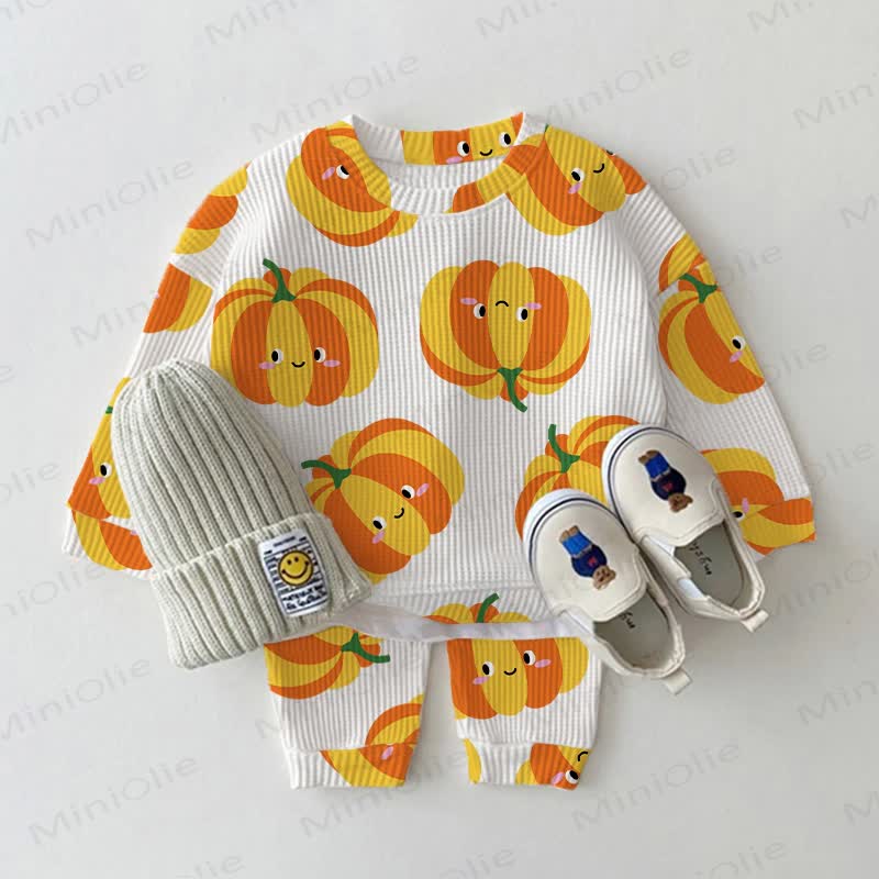 Baby White Smiling Pumpkin Waffle 2-piece Set - White - 2-3T - image 1