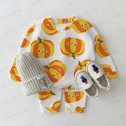 Baby White Smiling Pumpkin Waffle 2-piece Set - White - 2-3T - image 1