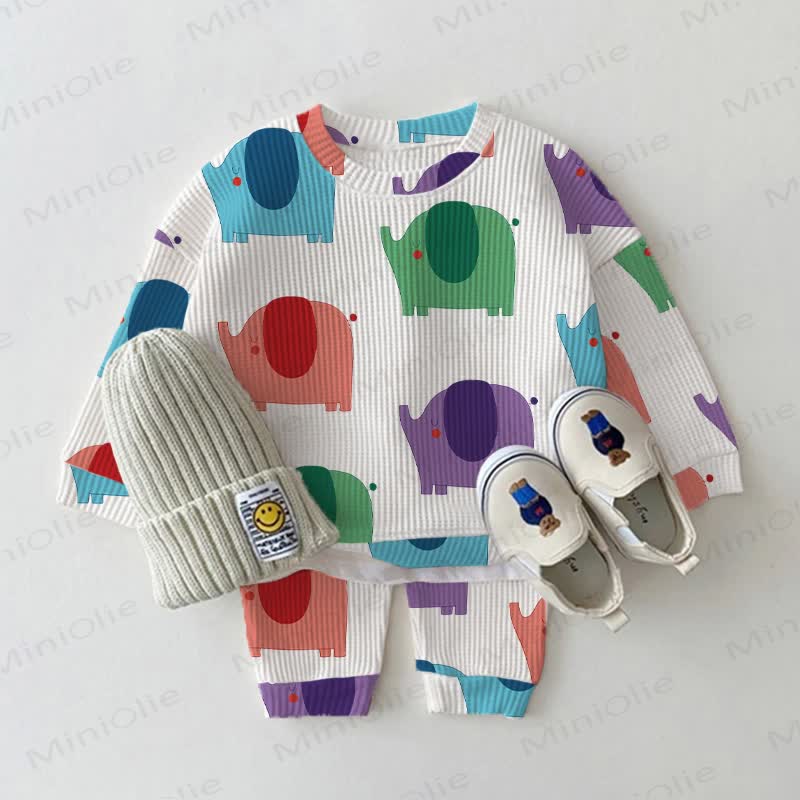 Baby Elephant Print Waffle 2-piece Set - White - 2-3T - image 1