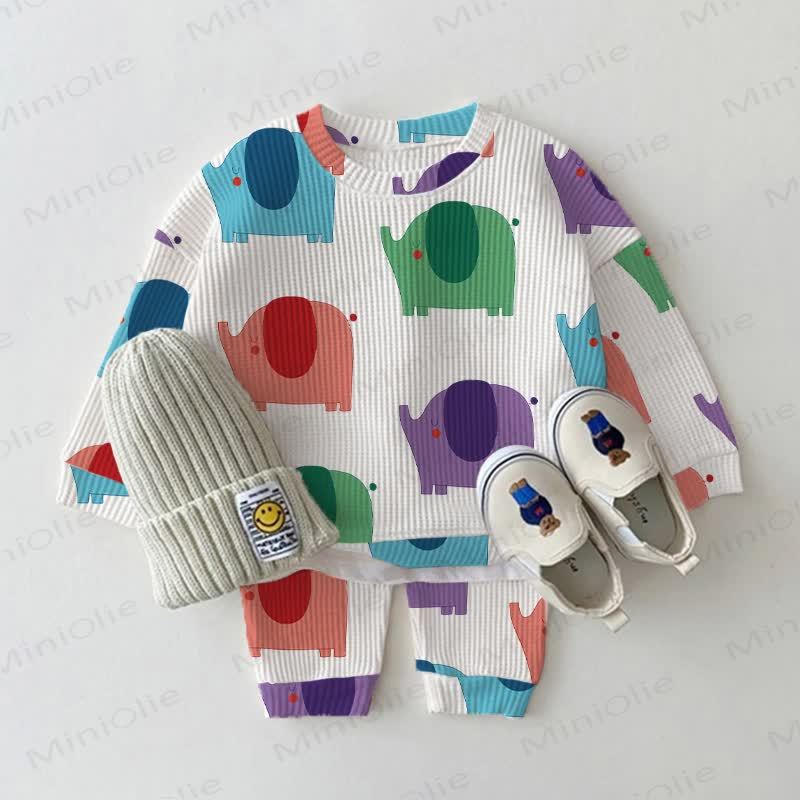 Baby Elephant Print Waffle 2-piece Set - White - 2-3T - image 1