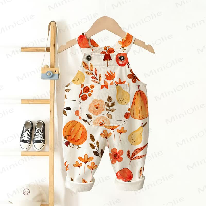 Baby Toddler Pumpkin Floral Print Overalls - Beige - 3-5T - image 1