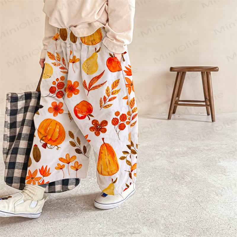 Baby Pumpkin Fruit Floral Print White Pants - White - 2-3T - image 1