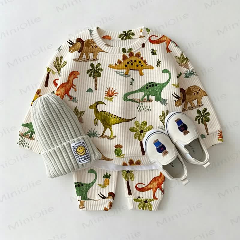 Baby Dinosaur Print Waffle 2-piece Set - Beige - 2-3T - image 1