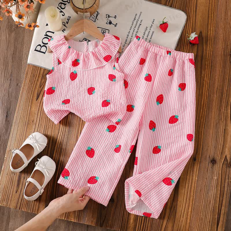 Toddler Girl Pink Strawberry Sleeveless Top and Pants 2-piece Set - Pink - 7-8Y - image 1