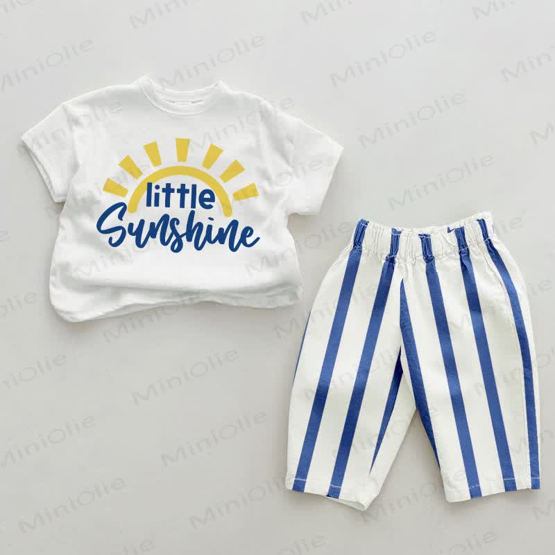 LITTLE SUNSHINE Baby Blue Vertical Striped 2-piece Set - White&Blue - 2-3T - image 1