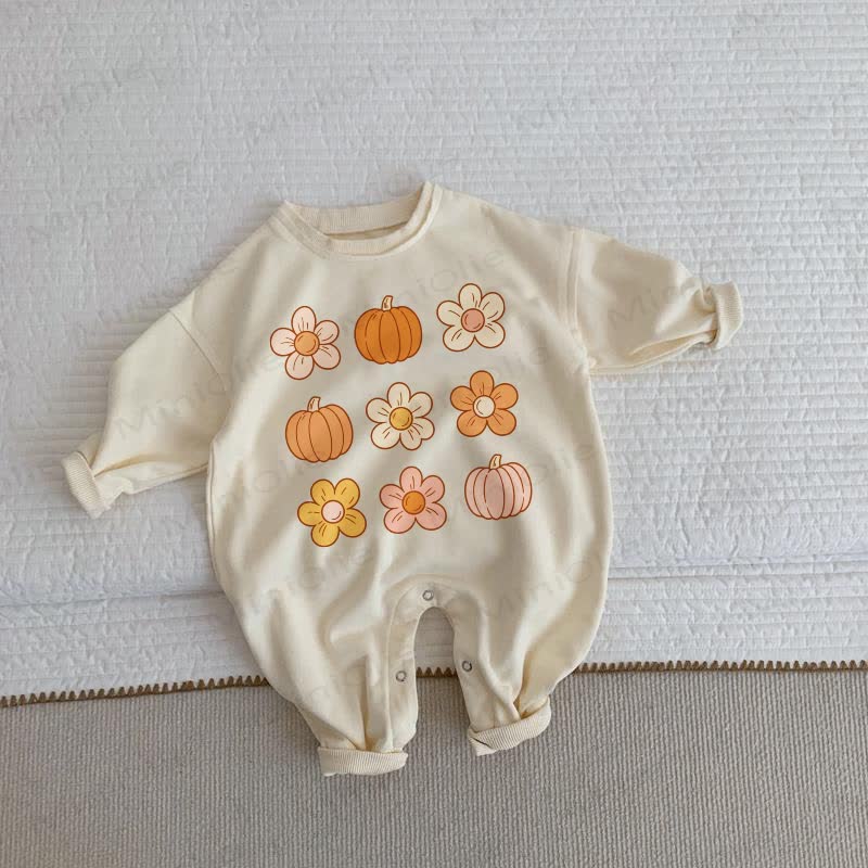 Baby Flower and Pumpkin Beige Romper - Beige - 2-3T - image 1