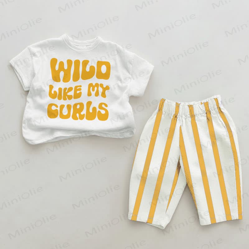 WILD LIKE MY CURLS Baby Tee and Striped Pants 2-piece Set - White&Yellow - 2-3T - image 1