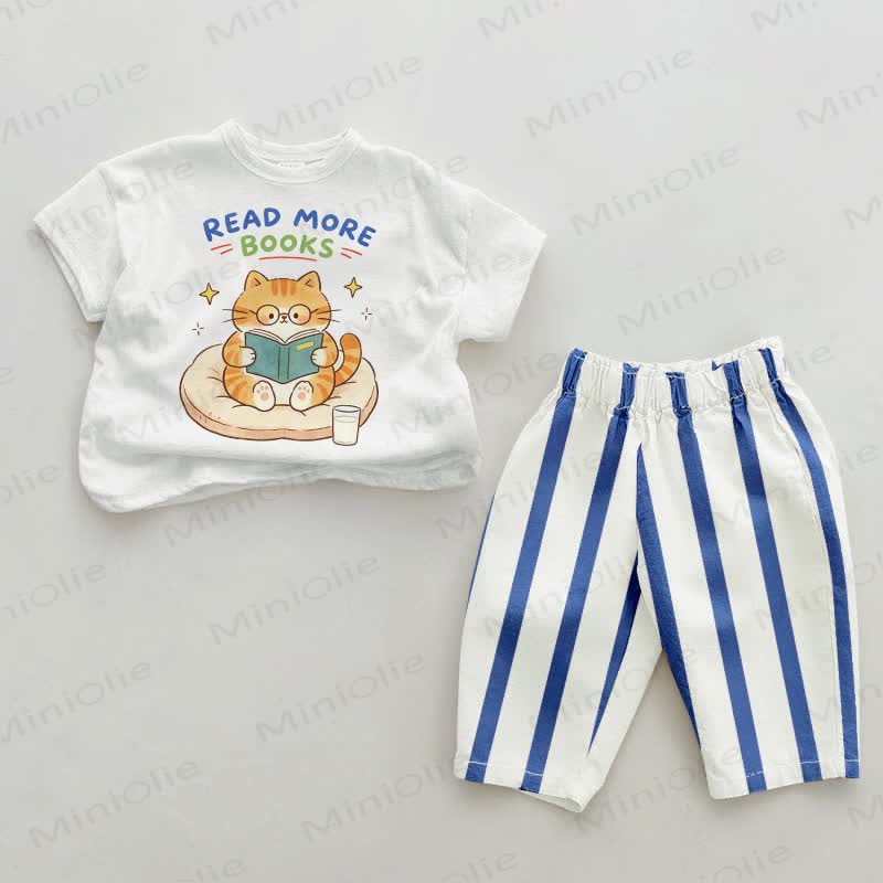 READ MORE BOOKS Baby Cat Blue Vertical Striped 2-piece Set - White&Blue - 2-3T - image 1