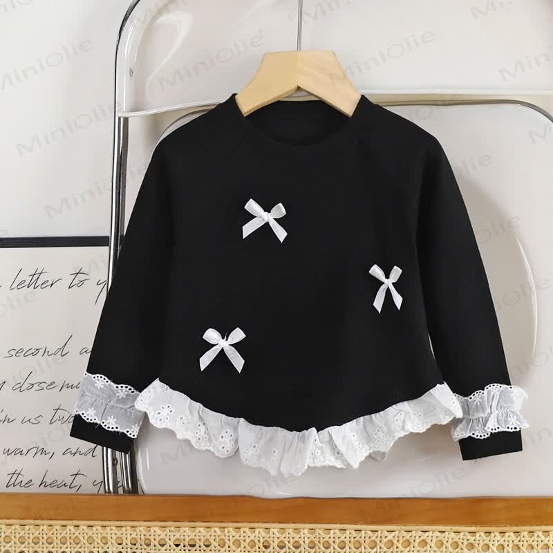 Toddler Girl Sweet Bow Lace Long Sleeve Tee - Black - 10-11T - image 3