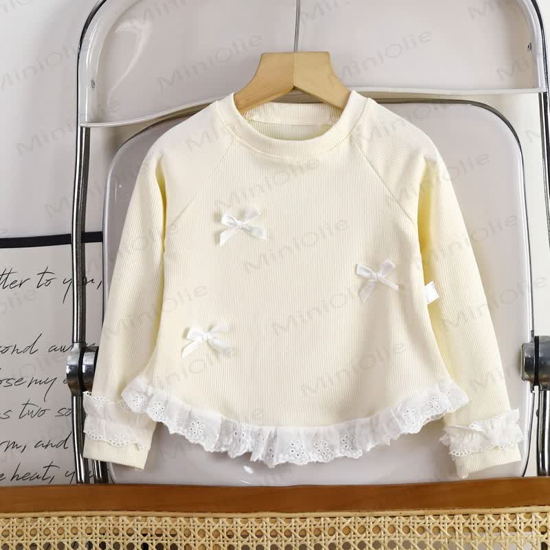 Toddler Girl Sweet Bow Lace Long Sleeve Tee - Beige - 10-11T - image 5