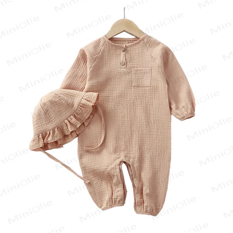 Baby Button Front Romper with Brim Hat - image 6