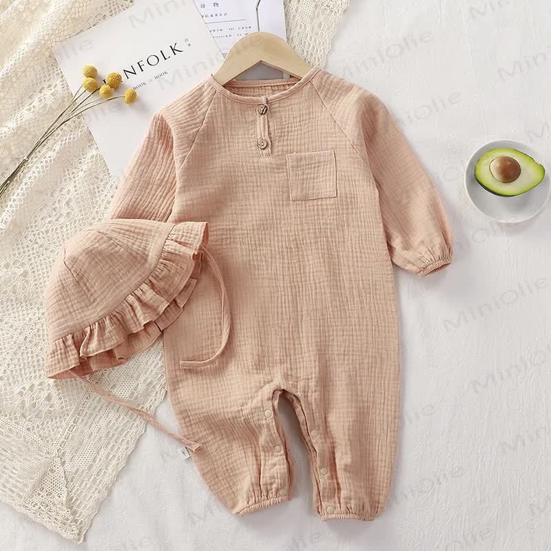 Baby Button Front Romper with Brim Hat - Pink - 2-3T - image 5