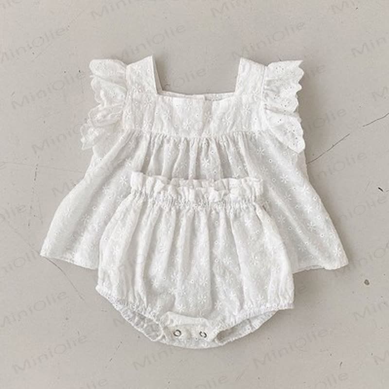 Baby Girl Solid Color Eyelet Sleeveless Top and Bloomer Shorts 2-piece Set - White - 2-3T - image 2