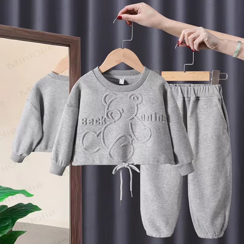 Toddler Girl Bear/Flower Print Sweatshirt and Jogger 2-piece Set - Gray Bear - 8-9T - image 2