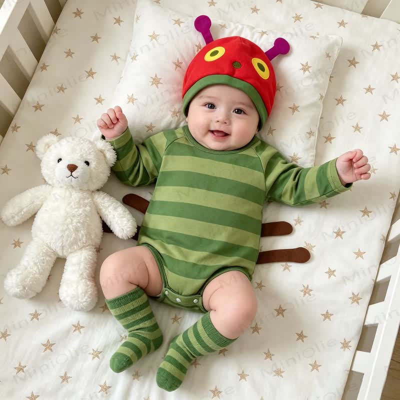 Baby Green Stripe Bodysuit with Hat - image 4