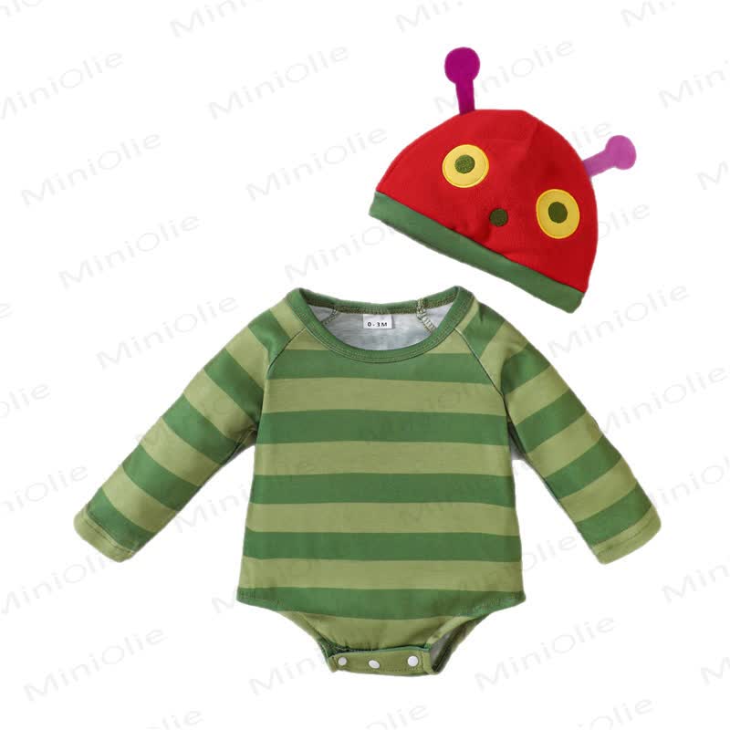Baby Green Stripe Bodysuit with Hat - image 9