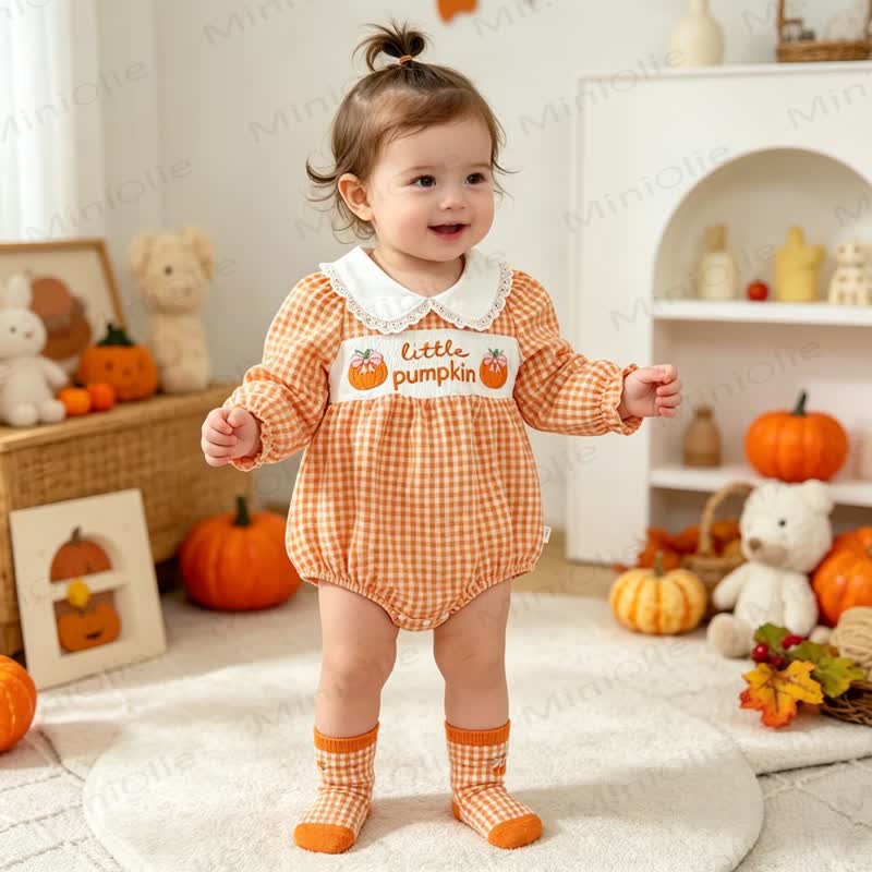 LITTLE PUMPKIN Baby Orange Gingham Smocked Bodysuit - Orange - 12-18M - image 9