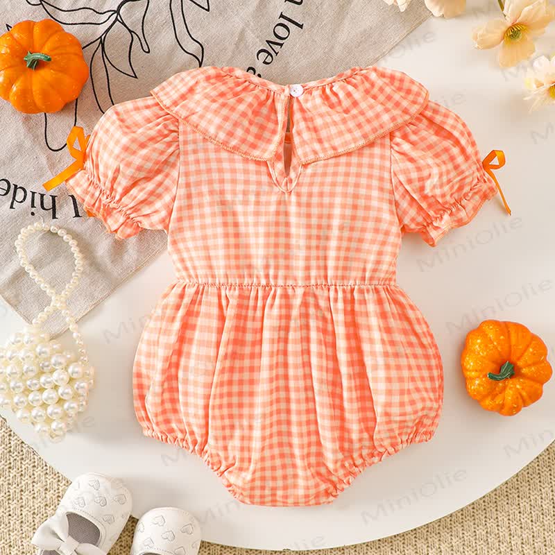 Baby Pumpkin Gingham Smocked Ruffle Collar Bodysuit - image 2