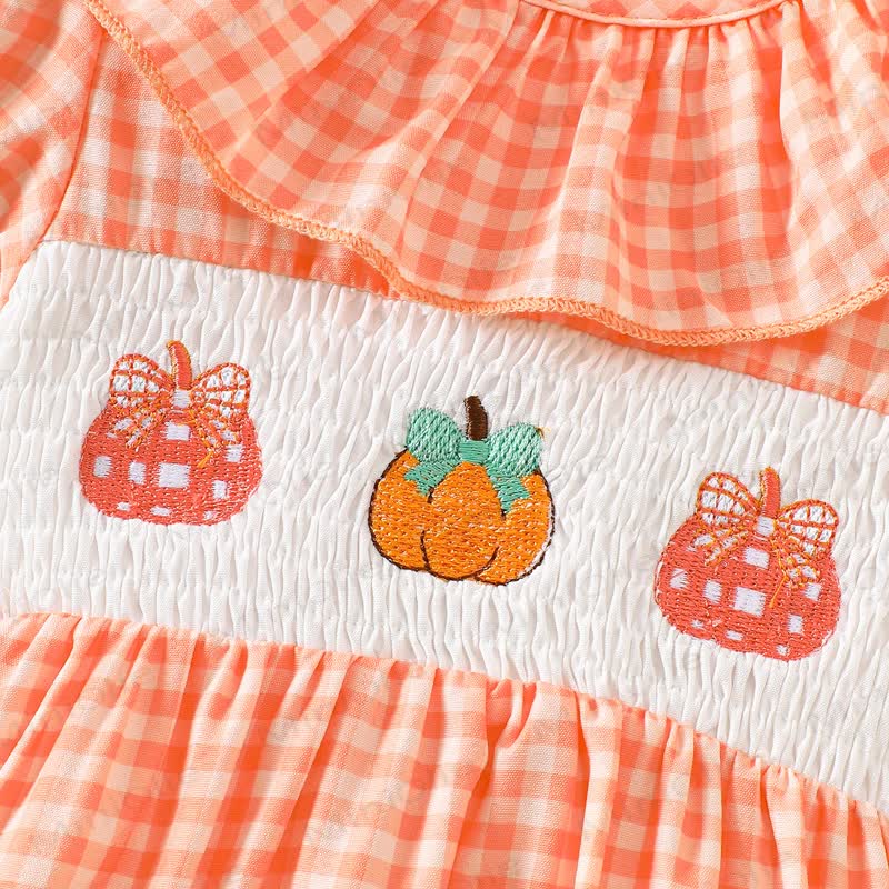 Baby Pumpkin Gingham Smocked Ruffle Collar Bodysuit - image 5