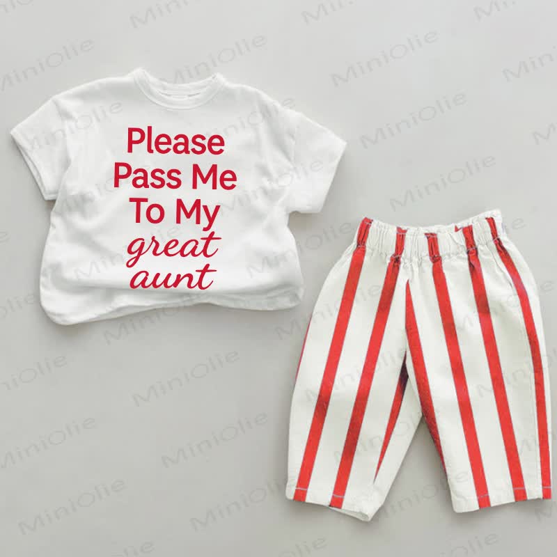 PLEASE PASS ME TO MY GREAT AUNT Baby White&Red Vertical Striped 2-piece Set - White&Red - 4-5T - image 1