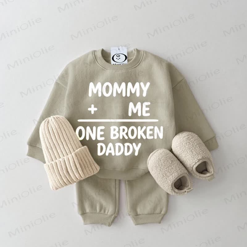MOMMY+ME=ONE BROKEN DADDY Baby Grey Green Sweatshirt 2-piece Set - Grey Green - 2-3T - image 1