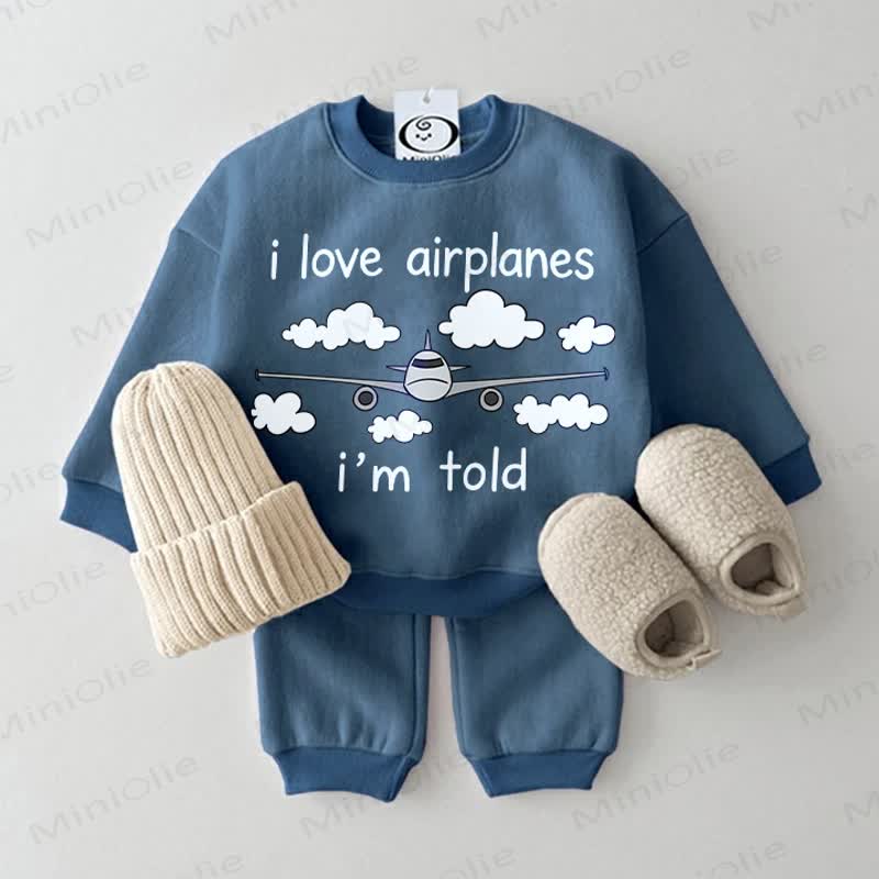 I LOVE AIRPLANES I'M TOLD Baby Sweatshirt 2-piece Blue Set - Blue - 2-3T - image 1