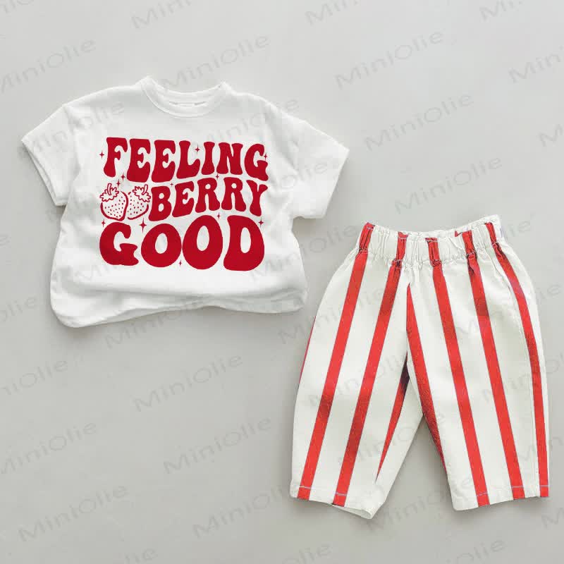 FEELING BERRY GOOD Baby White&Red Vertical Striped 2-piece Set - White&Red - 4-5T - image 1