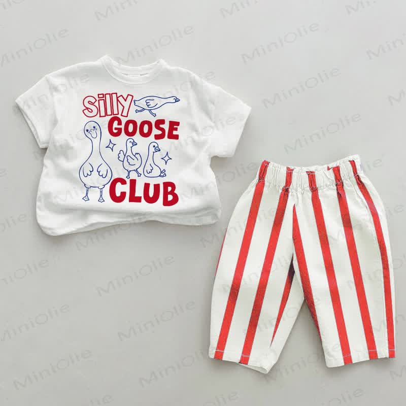 SILLY GOOSE CLUB Baby White&Red Vertical Striped 2-piece Set - White&Red - 4-5T - image 1