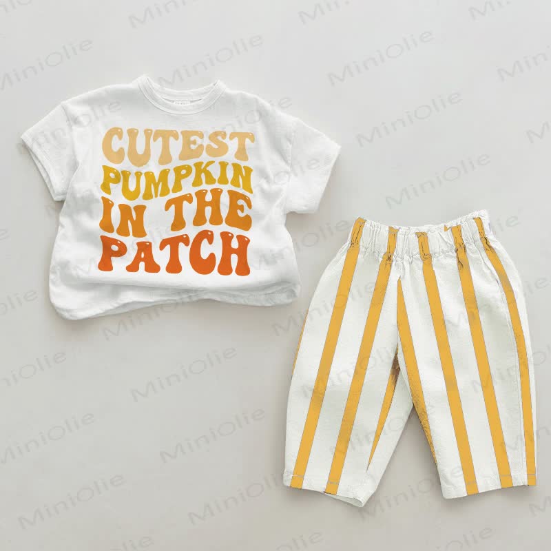 CUTEST PUMPKIN IN THE PATCH Baby Yellow Vertical Striped 2-piece Set - White&Yellow - 2-3T - image 1