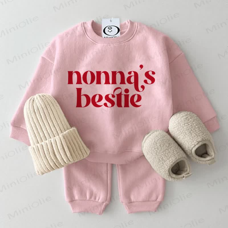 NONNA'S BESTIE Baby Pink Sweatshirt 2-piece Set - Pink - 2-3T - image 1