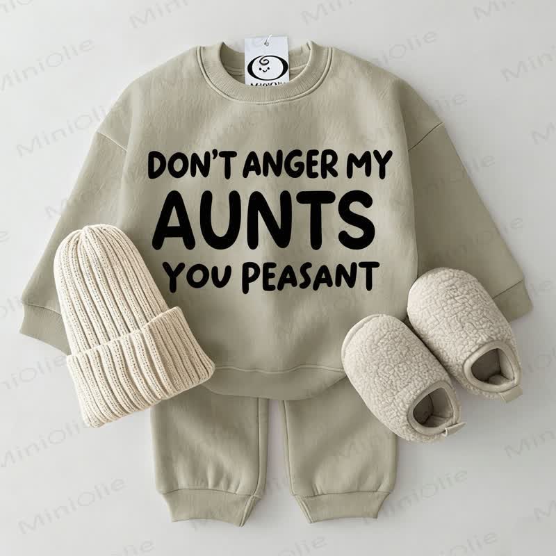 DON'T ANGER MY AUNTS YOU PEASANT Baby Sweatshirt 2-piece Grey Green Set - Grey Green - 2-3T - image 1