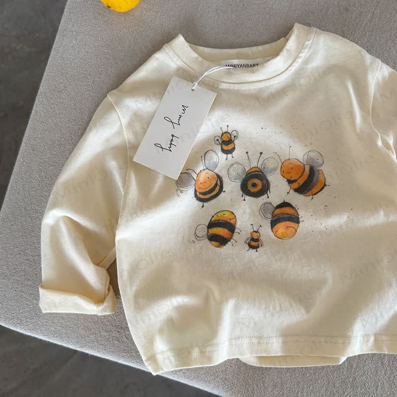 Toddler KId Cartoon Print Cotton T-Shirt - Beige Bee - 8-9T - image 5
