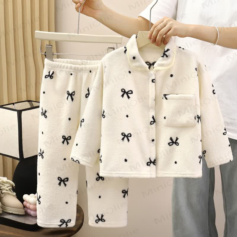 Toddler Blue/White Cozy Fleece Pajama 2-piece Set - Black Bow - 10-11T - image 7